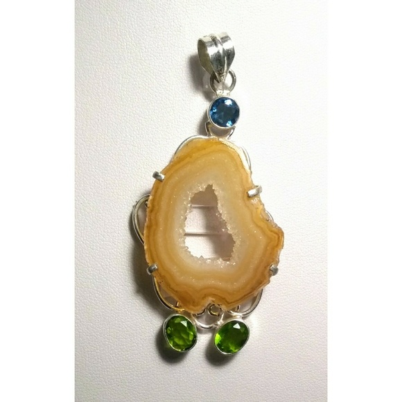 Sterling Silver Gemstone, Geode Large Pendant - Picture 5 of 8